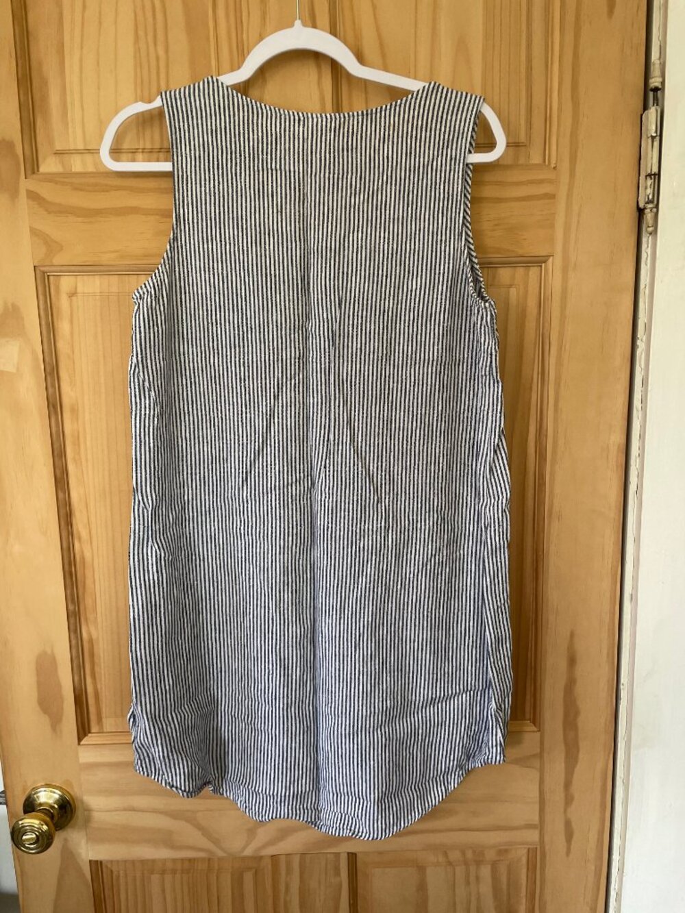 Gap Linen-Blend Sleeveless Striped Shirt Dress - Women's Sz M - Blue and White - Picture 3 of 12
